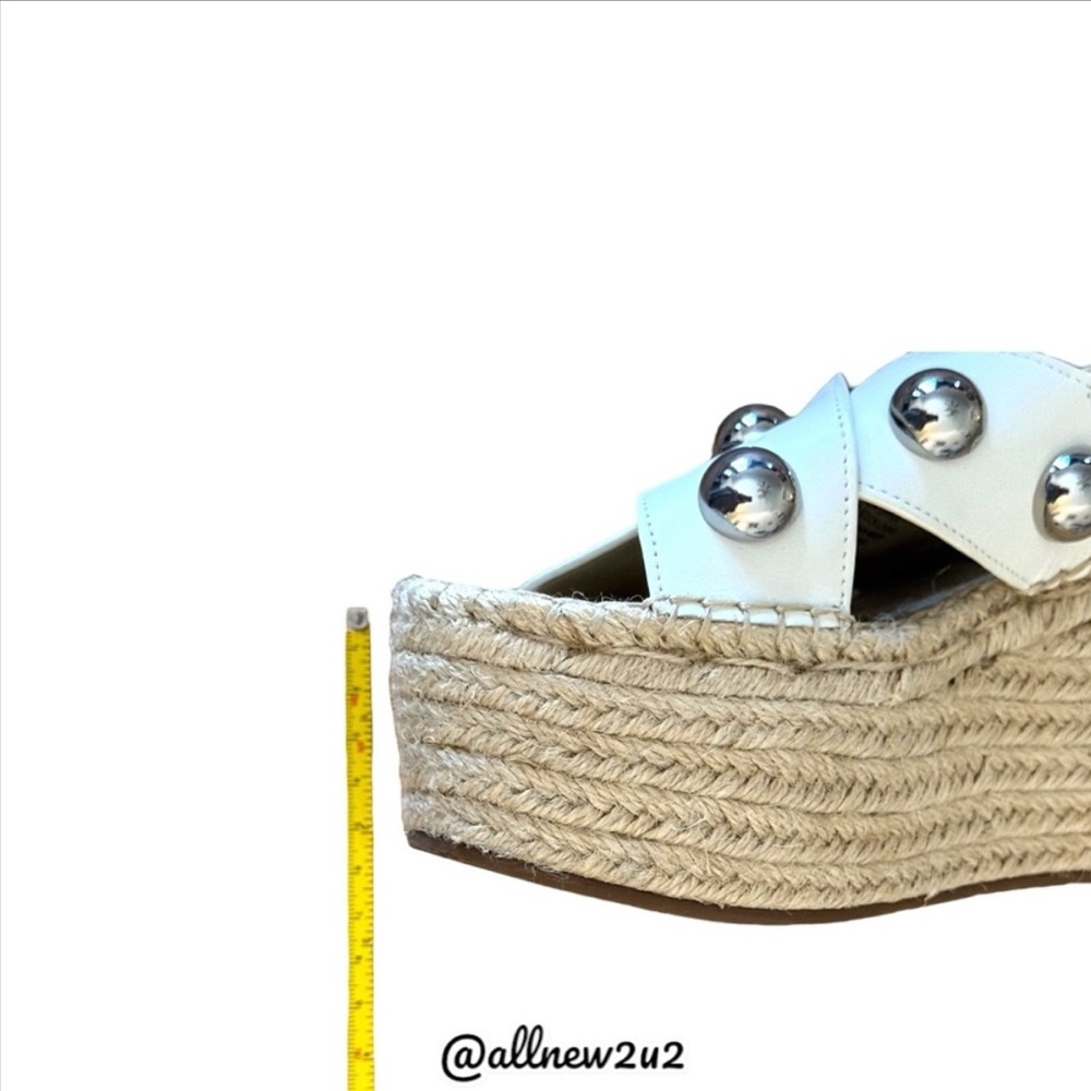 Marc Fisher Rella Leather Silver Ball Studded Espadrille Wedge - Picture 6 of 13